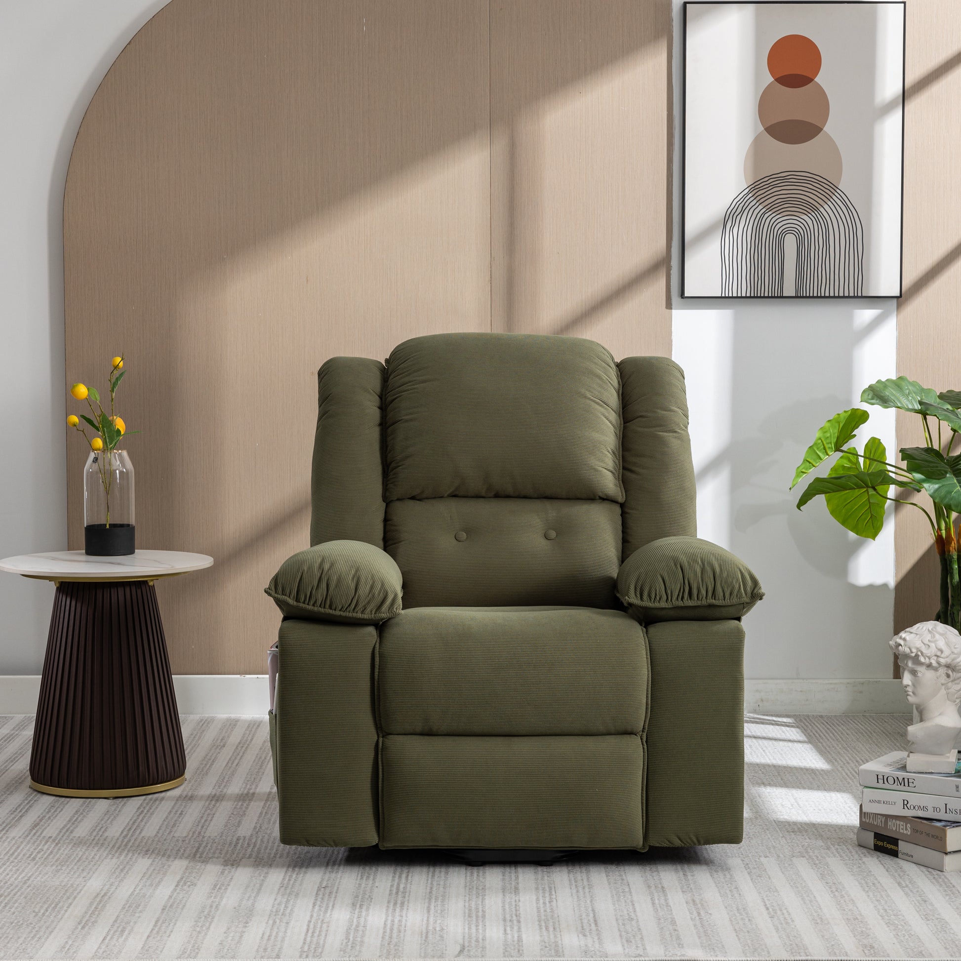 Massage Recliner,Power Lift Chair For Elderly With Adjustable Massage And Heating Function,Recliner Chair With Infinite Position And Side Pocket For Living Room ,Green Green Foam Corduroy