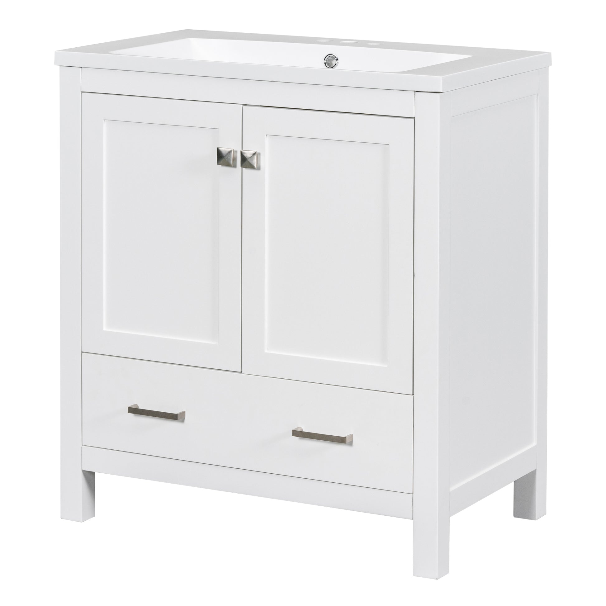 30" White Bathroom Vanity With Single Sink, Combo Cabinet Undermount Sink, Bathroom Storage Cabinet With 2 Doors And A Drawer, Soft Closing, Multifunctional Storage, Solid Wood Frame White Solid Wood Mdf Resin