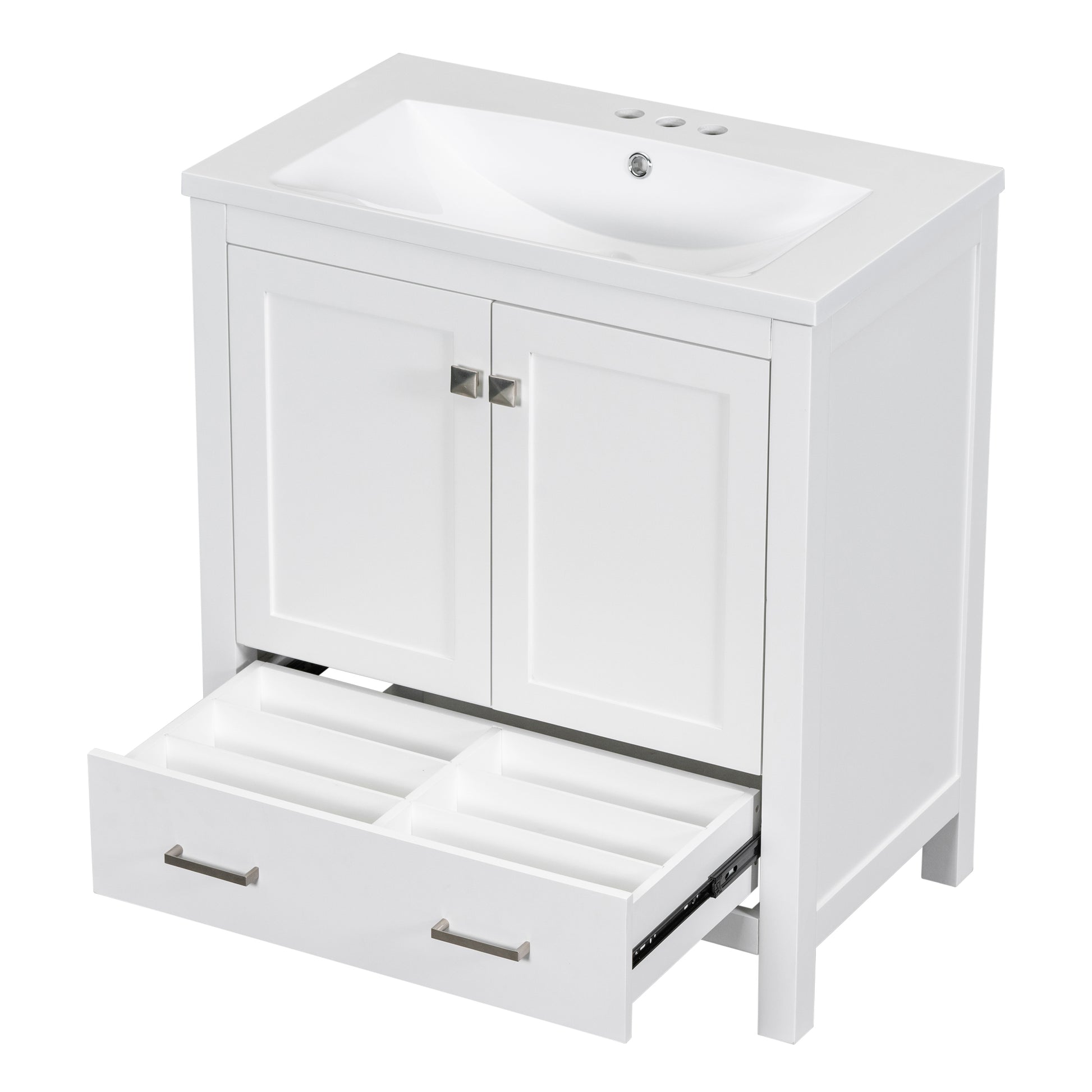 30" White Bathroom Vanity With Single Sink, Combo Cabinet Undermount Sink, Bathroom Storage Cabinet With 2 Doors And A Drawer, Soft Closing, Multifunctional Storage, Solid Wood Frame White Solid Wood Mdf Resin