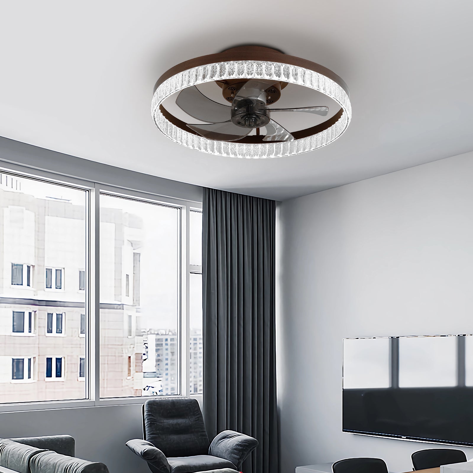 Ceiling Fans With Lights, Minimalist Ring Led Chandelier Fan With Remote Control Modern Ceiling Lamp For Bedroom Nursery Living Room Brown Iron