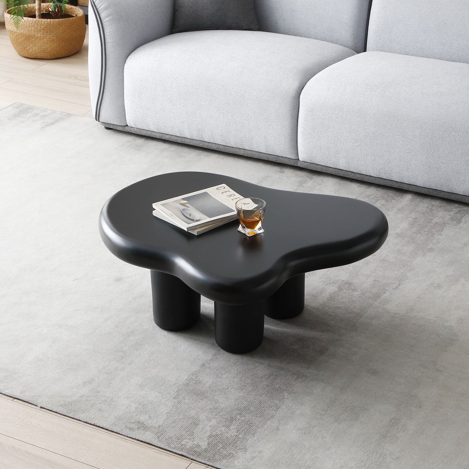 Cute Cloud Coffee Table For Living Room, Black ,35.43Inch Matt Black Primary Living Space Fiberglass