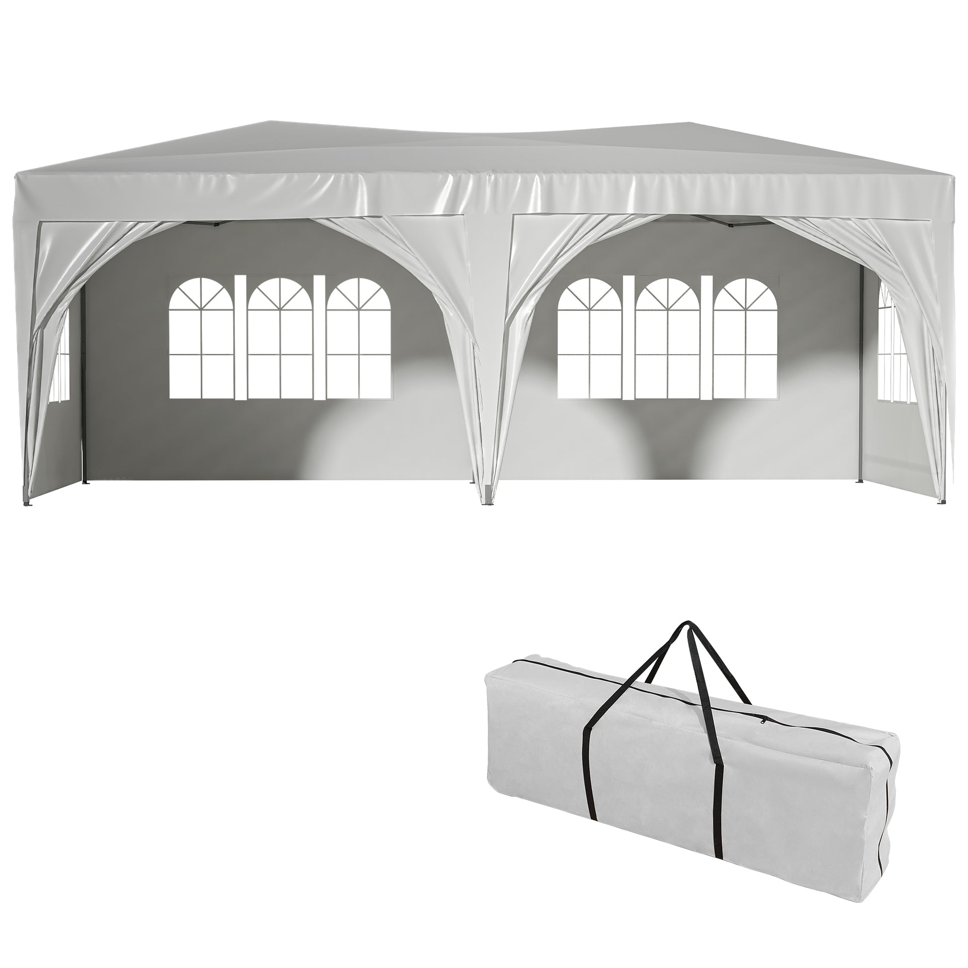 10'X20' Ez Pop Up Canopy Outdoor Portable Party Folding Tent With 6 Removable Sidewalls Carry Bag 6Pcs Weight Bag Beige White White Metal