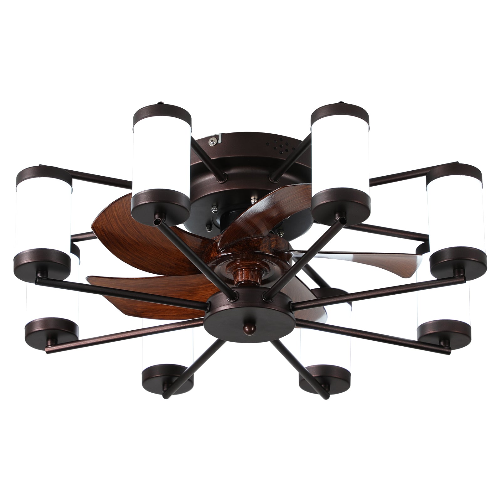 Ceiling Fan 21.7" With Dimmable Light Dc Motor And 6 Speeds Reversible With Remote Control Flush Mount Low Profile Indoor With 5 Blade For Living Room, Bedroom Coffee Abs Iron