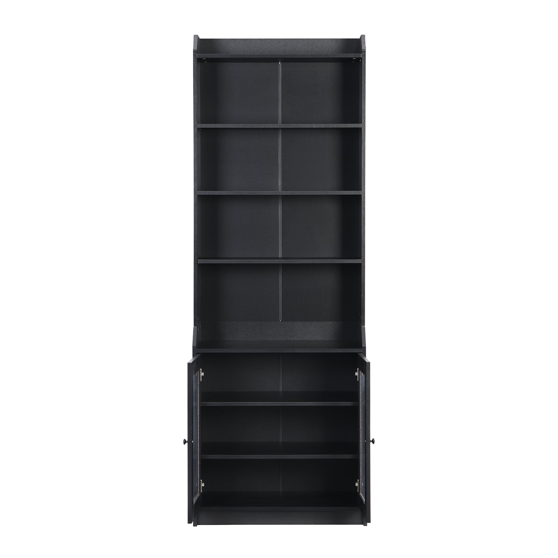 Elegant Tall Cabinet With Acrylic Board Door, Versatile Sideboard With Graceful Curves, Contemporary Bookshelf With Adjustable Shelves For Living Room, Black Freestanding 5 Or More Shelves Black Primary Living Space Open Storage Space Particle Board