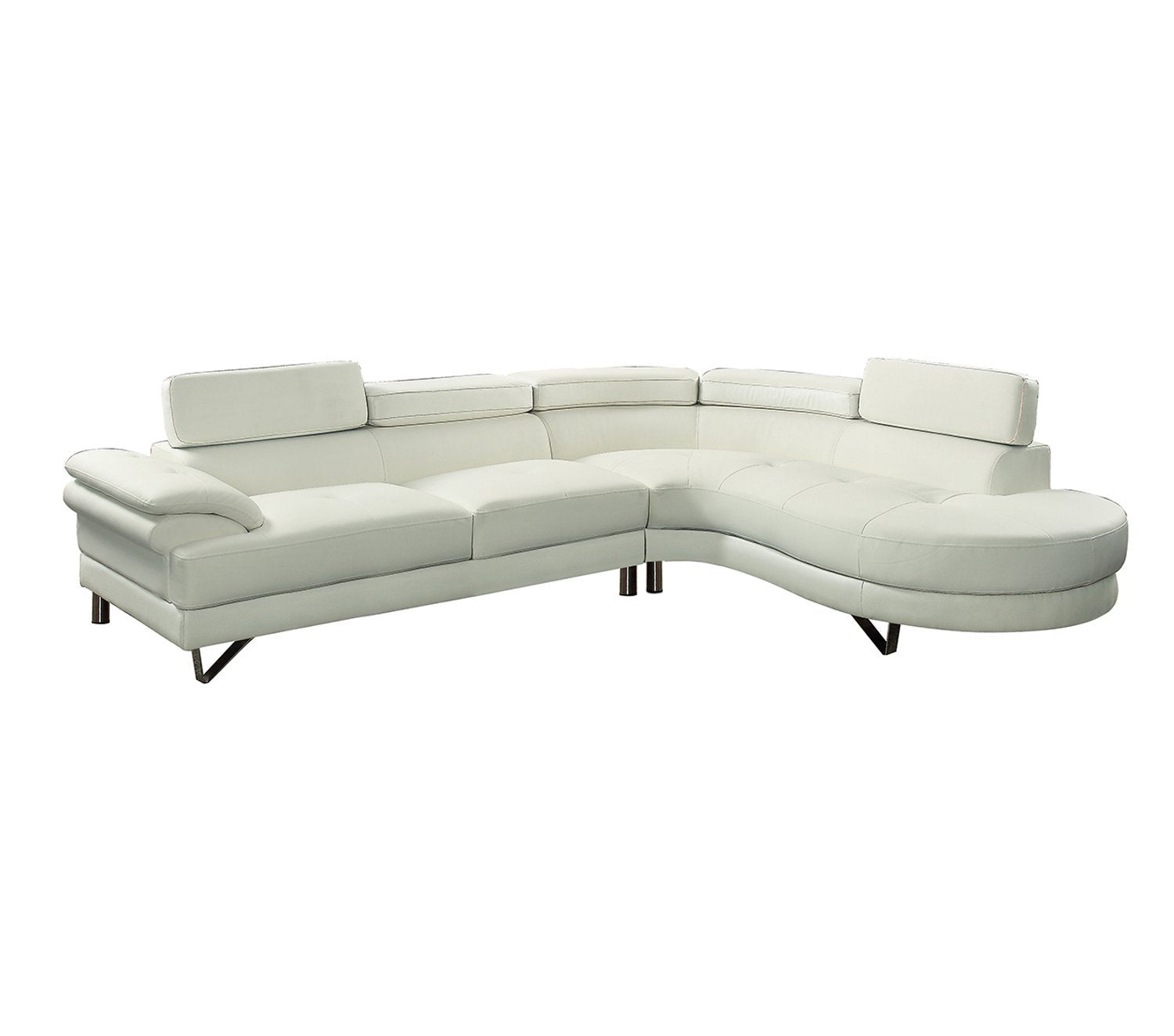 Living Room Furniture Sectional Sofa 2Pc Set White Faux Leather Flip Up Headrest Sofa Chaise White Faux Leather Primary Living Space Contemporary L Shaped Pillow Top Arms Bonded Leather 4 Seat