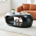 39.37'' Oval Coffee Table, Sturdy Fiberglass Table For Living Room, No Need Assembly Black Matt Black Fiberglass