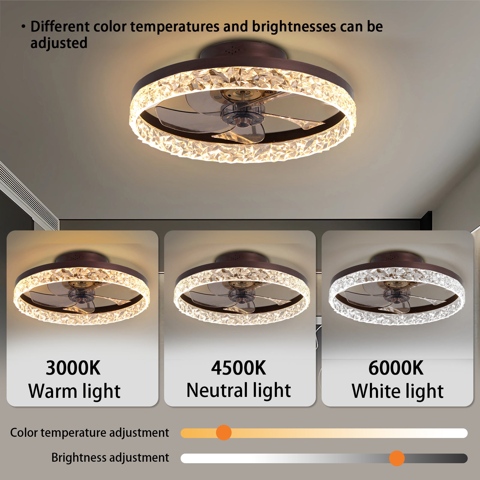 Low Profile Ceiling Fan With Light And Remote Control, Dimmable Led Ceiling Fan, 6 Speeds, Timing Reversible Blades, Brown, 20" Brown Modern Abs Aluminium
