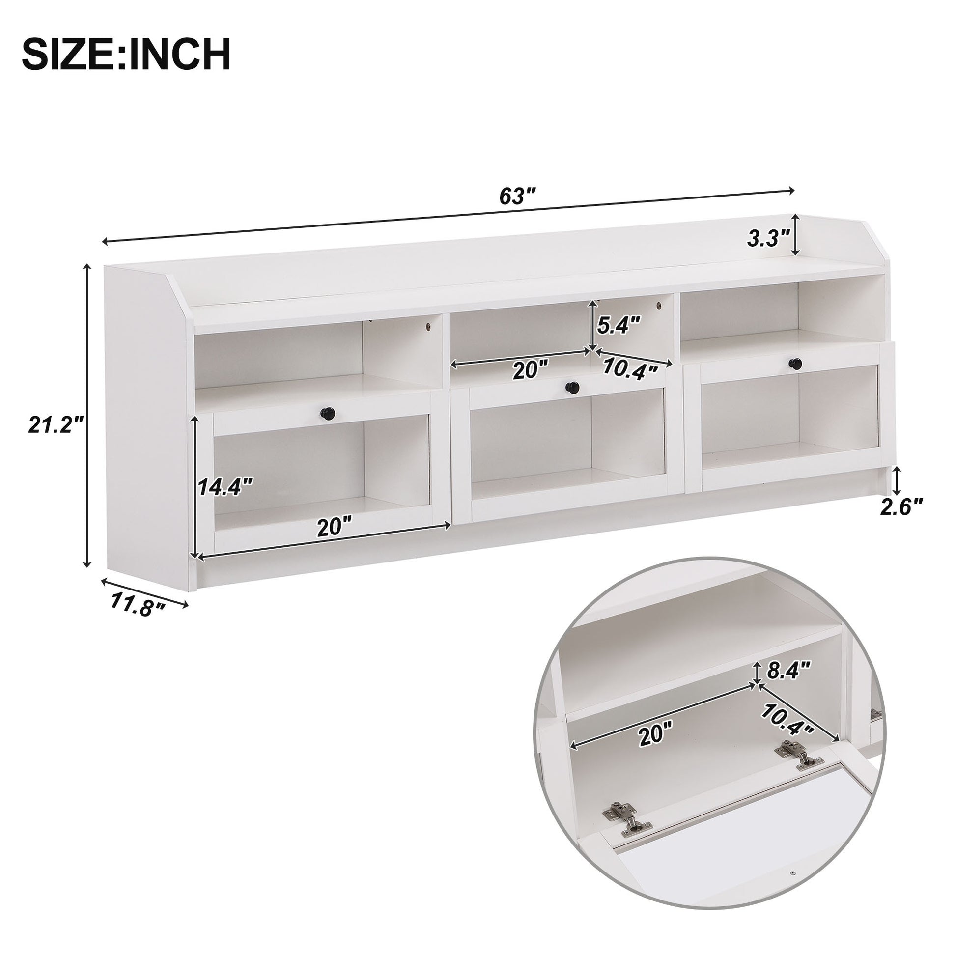 Sleek & Modern Design Tv Stand With Acrylic Board Door, Chic Elegant Media Console For Tvs Up To 65", Large Storage Space Tv Cabinet With Black Handles, White White Primary Living Space 60 69 Inches 60 69 Inches 65 Inches Particle Board