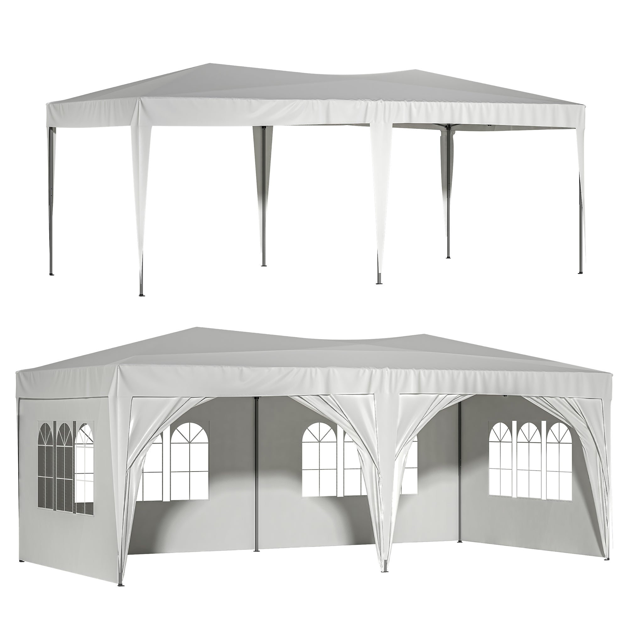 10'X20' Ez Pop Up Canopy Outdoor Portable Party Folding Tent With 6 Removable Sidewalls Carry Bag 6Pcs Weight Bag Beige White White Metal