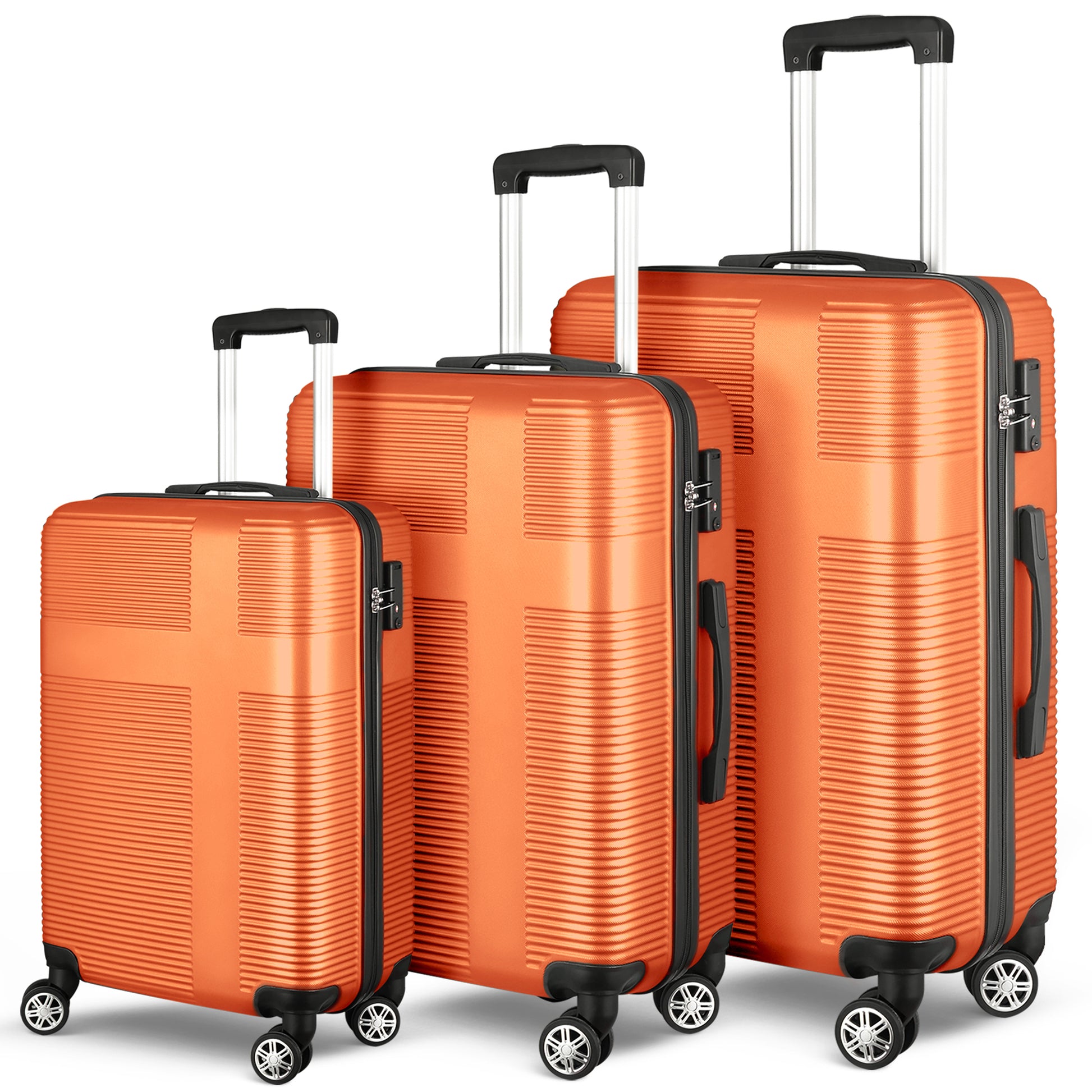 3 Piece Luggage With Tsa Lock Abs, Durable Luggage Set, Lightweight Suitcase With Hooks, Spinner Wheels Cross Stripe Luggage Sets 20In 24In 28In Orange Abs