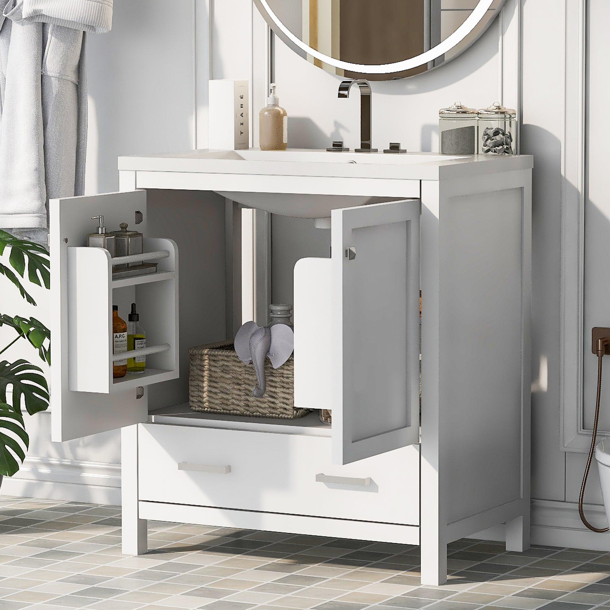 30" White Bathroom Vanity With Single Sink, Combo Cabinet Undermount Sink, Bathroom Storage Cabinet With 2 Doors And A Drawer, Soft Closing, Multifunctional Storage, Solid Wood Frame White Solid Wood Mdf Resin