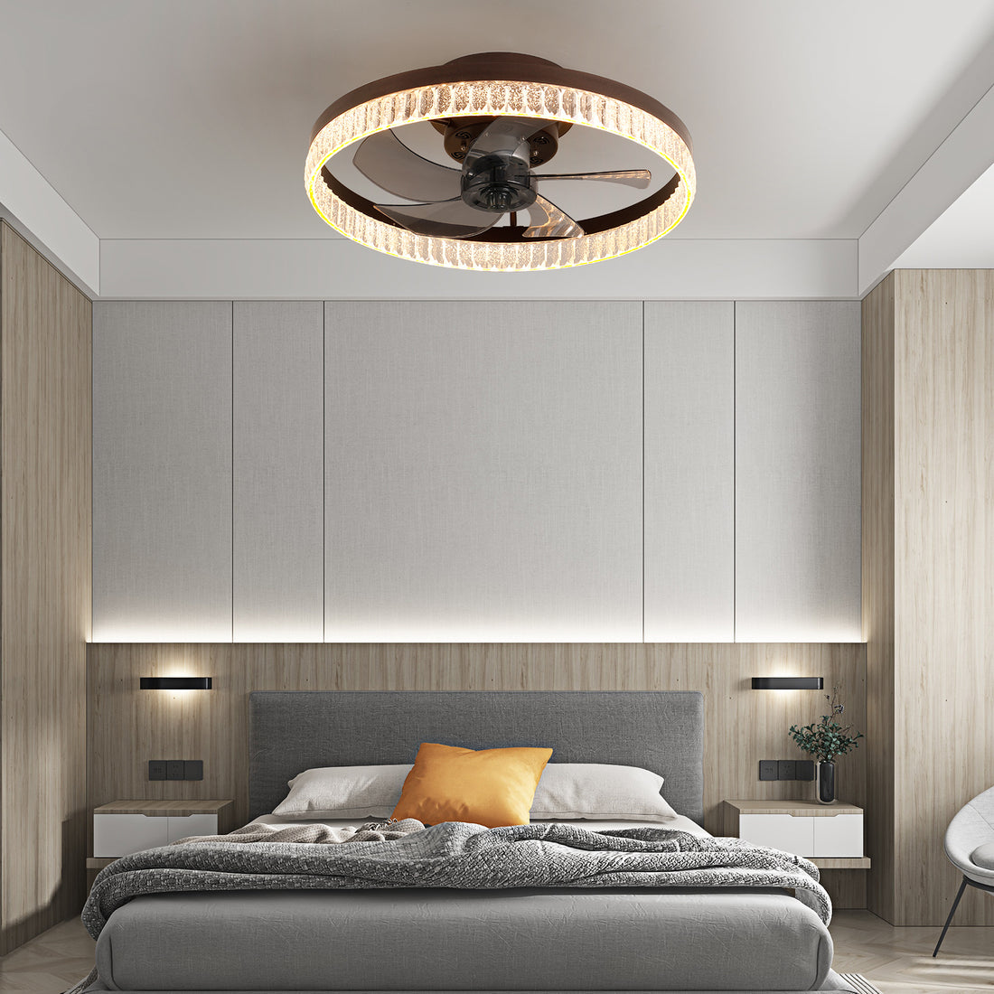 Ceiling Fans With Lights, Minimalist Ring Led Chandelier Fan With Remote Control Modern Ceiling Lamp For Bedroom Nursery Living Room Brown Iron