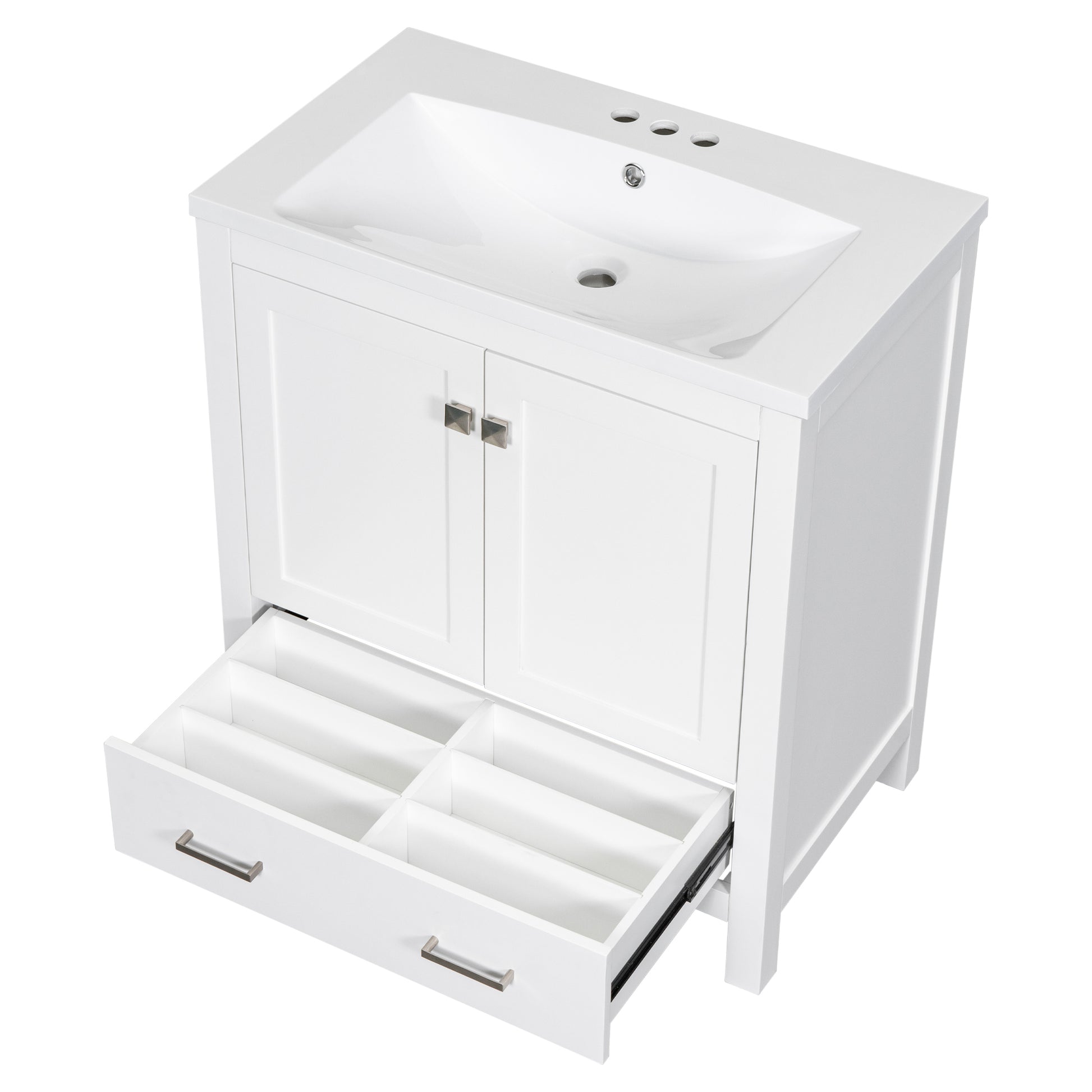 30" White Bathroom Vanity With Single Sink, Combo Cabinet Undermount Sink, Bathroom Storage Cabinet With 2 Doors And A Drawer, Soft Closing, Multifunctional Storage, Solid Wood Frame White Solid Wood Mdf Resin