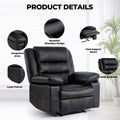 Leather Massage Recliner Chair, Manual Living Room Reclining Sofa Black Faux Leather Manual Handle Metal Primary Living Space Soft Cushion Back Heavy Duty American Traditional,Antique,Classic,Luxury,Mid Century Modern Pillow Top Arms Foam Pu Leather