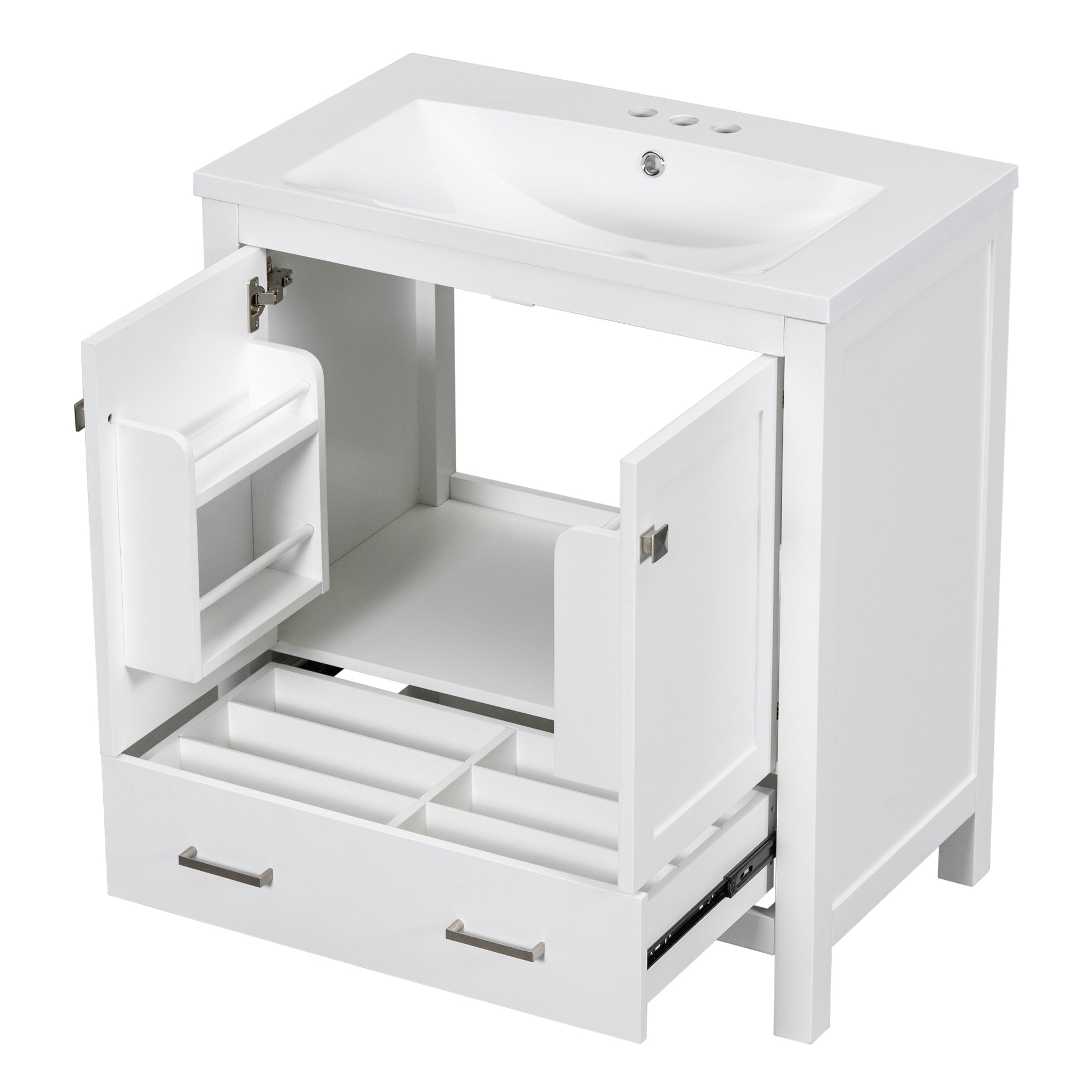 30" White Bathroom Vanity With Single Sink, Combo Cabinet Undermount Sink, Bathroom Storage Cabinet With 2 Doors And A Drawer, Soft Closing, Multifunctional Storage, Solid Wood Frame White Solid Wood Mdf Resin