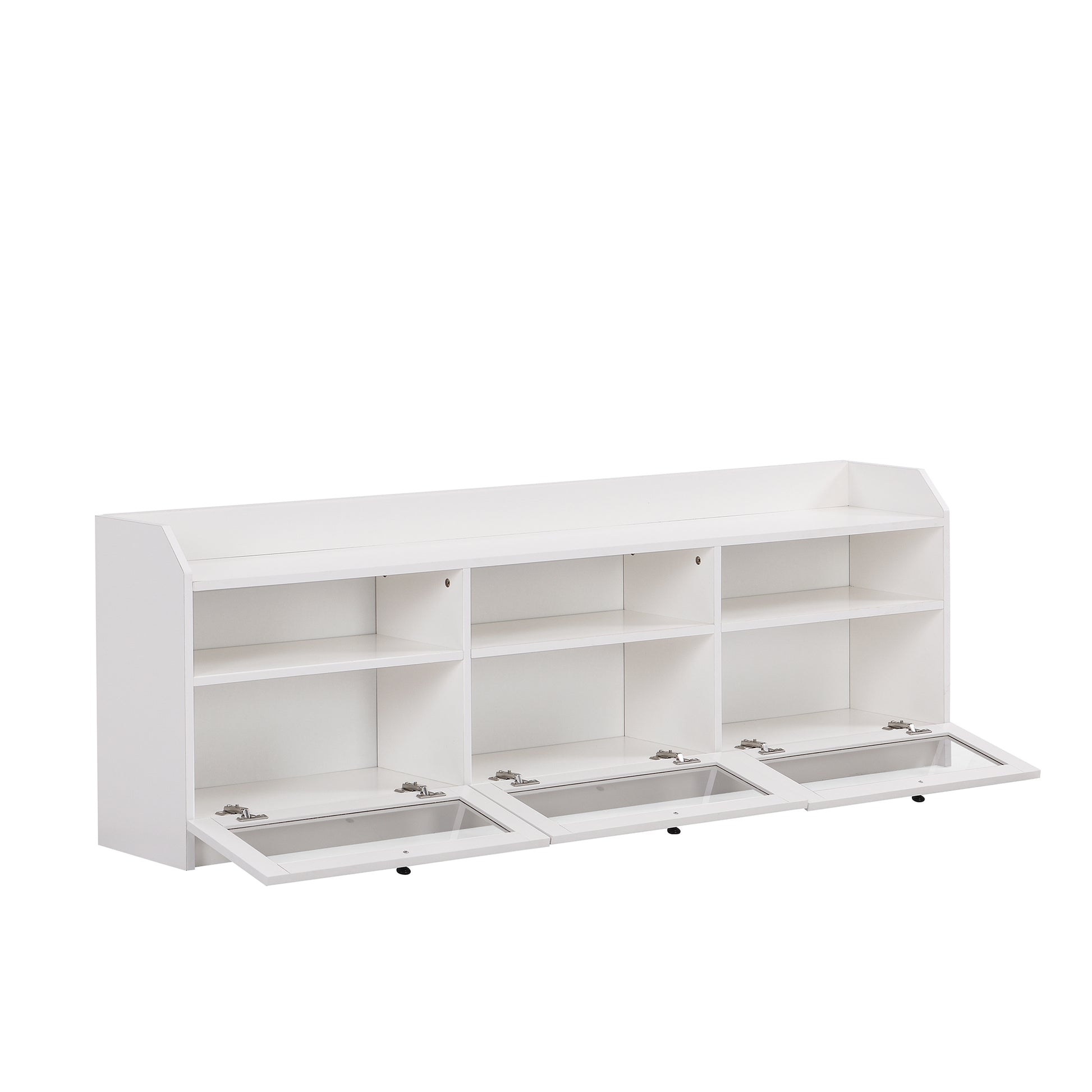 Sleek & Modern Design Tv Stand With Acrylic Board Door, Chic Elegant Media Console For Tvs Up To 65", Large Storage Space Tv Cabinet With Black Handles, White White Primary Living Space 60 69 Inches 60 69 Inches 65 Inches Particle Board