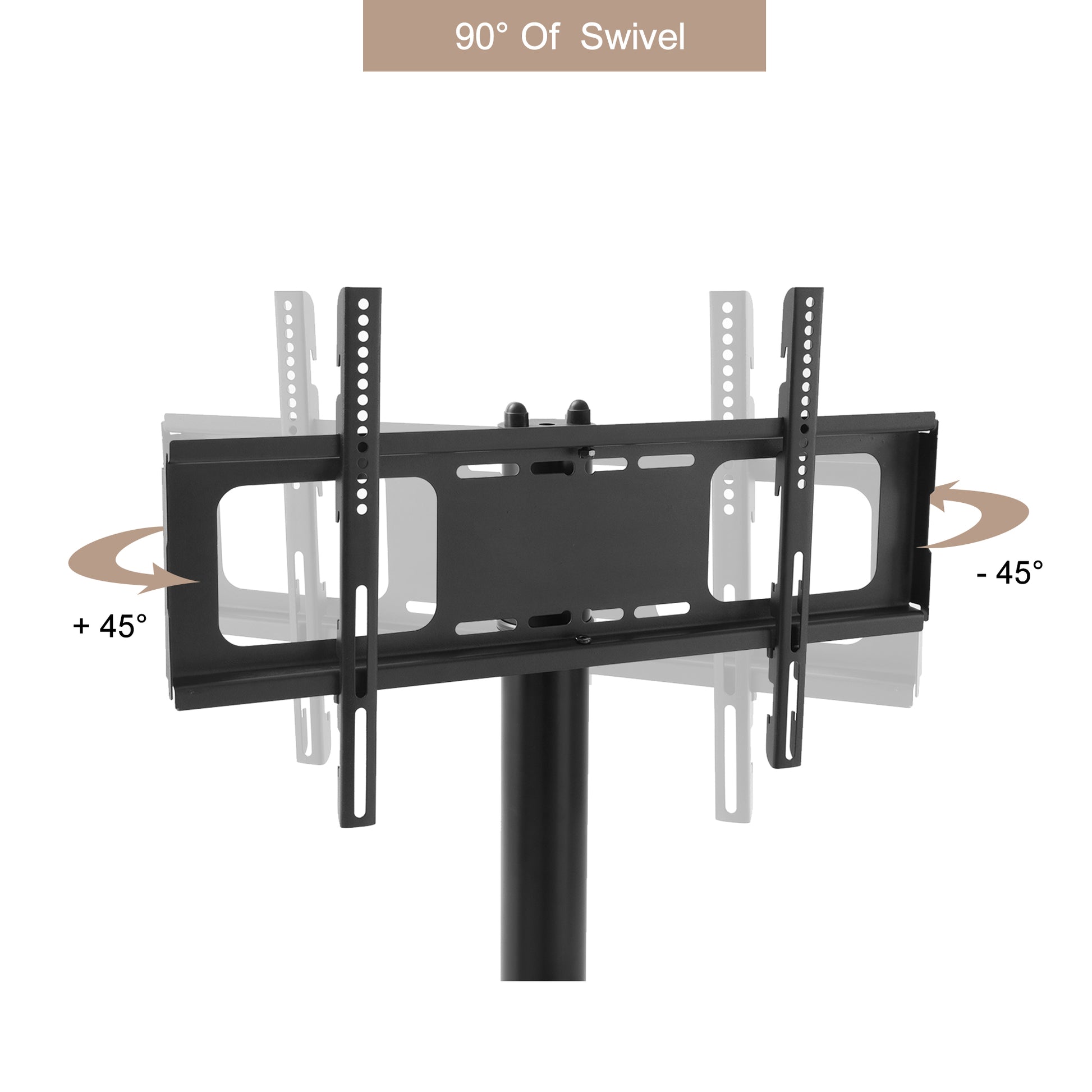 Height And Angle Adjustable Multi Function Tempered Glass Metal Frame Floor With Lockable Wheels Mobile Tv Stand, Lcd Plasma Tv Bracket 2 Tier Tempered Glass Shelves For Multiple Media Devices Black Glass