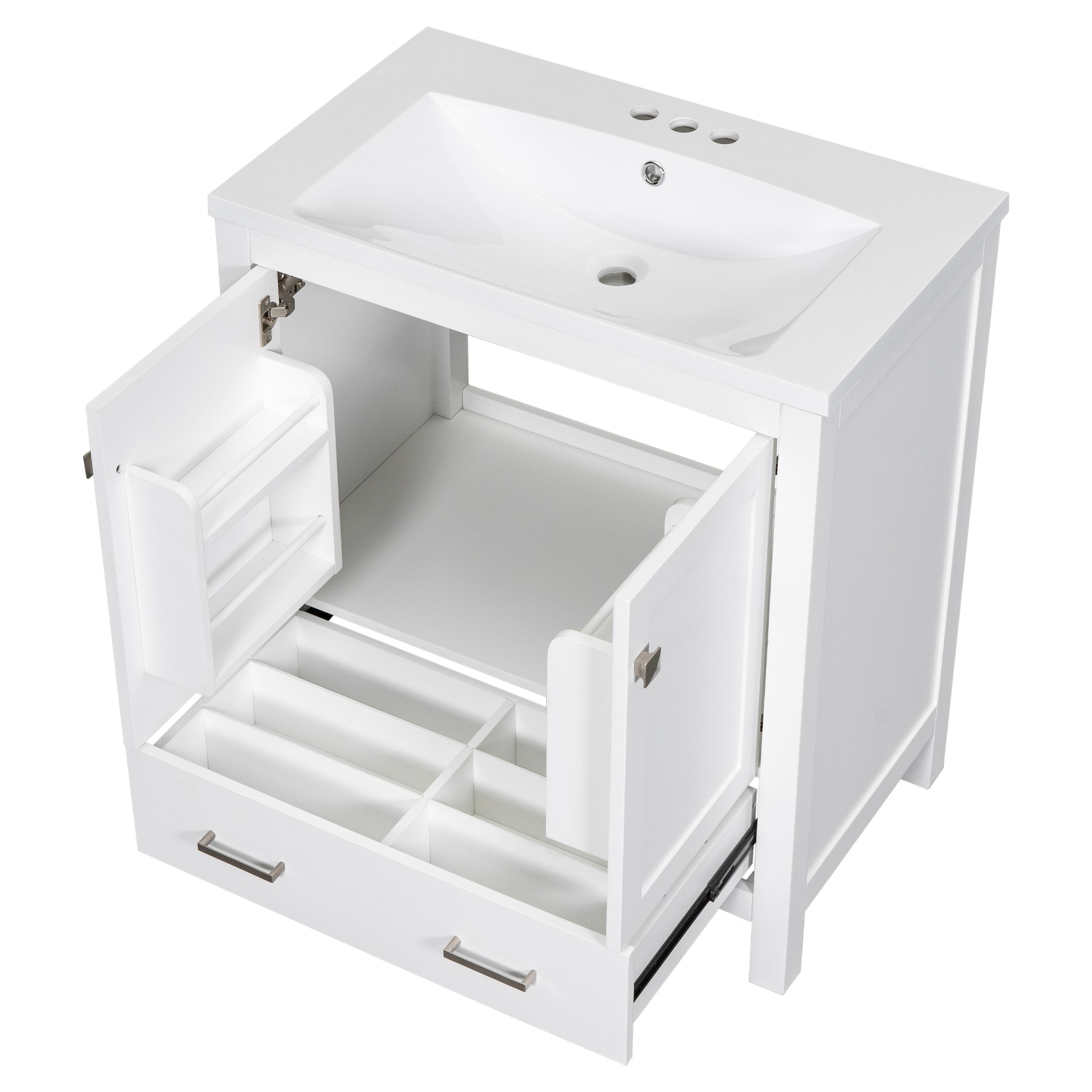 30" White Bathroom Vanity With Single Sink, Combo Cabinet Undermount Sink, Bathroom Storage Cabinet With 2 Doors And A Drawer, Soft Closing, Multifunctional Storage, Solid Wood Frame White Solid Wood Mdf Resin