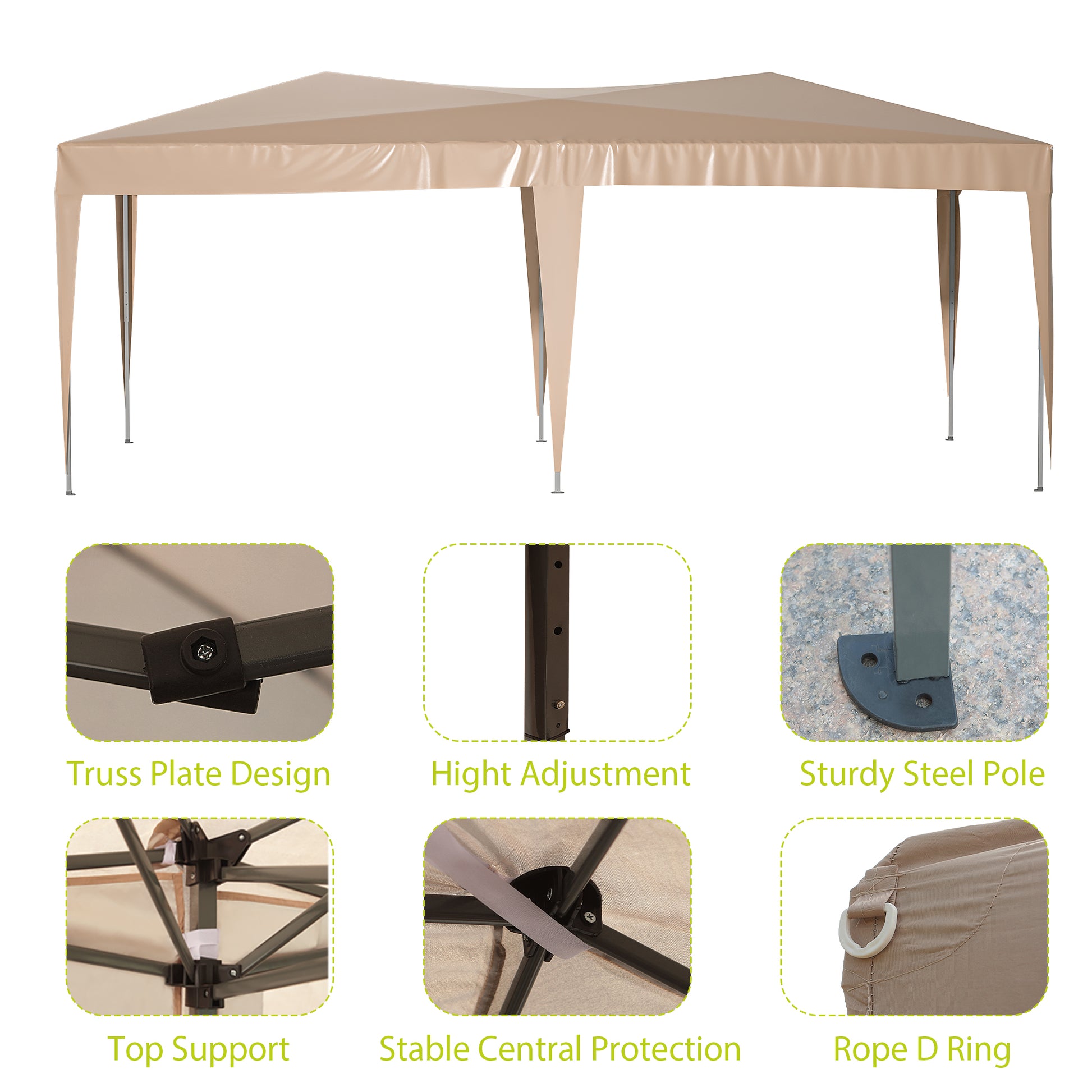 10'X20' Ez Pop Up Canopy Outdoor Portable Party Folding Tent With 6 Removable Sidewalls Carry Bag 6Pcs Weight Bag Beige Beige Metal