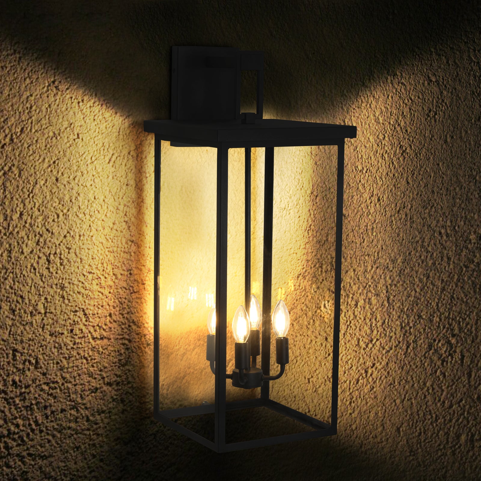 4 Light Black Outdoor Wall Light Black Modern Glass Iron