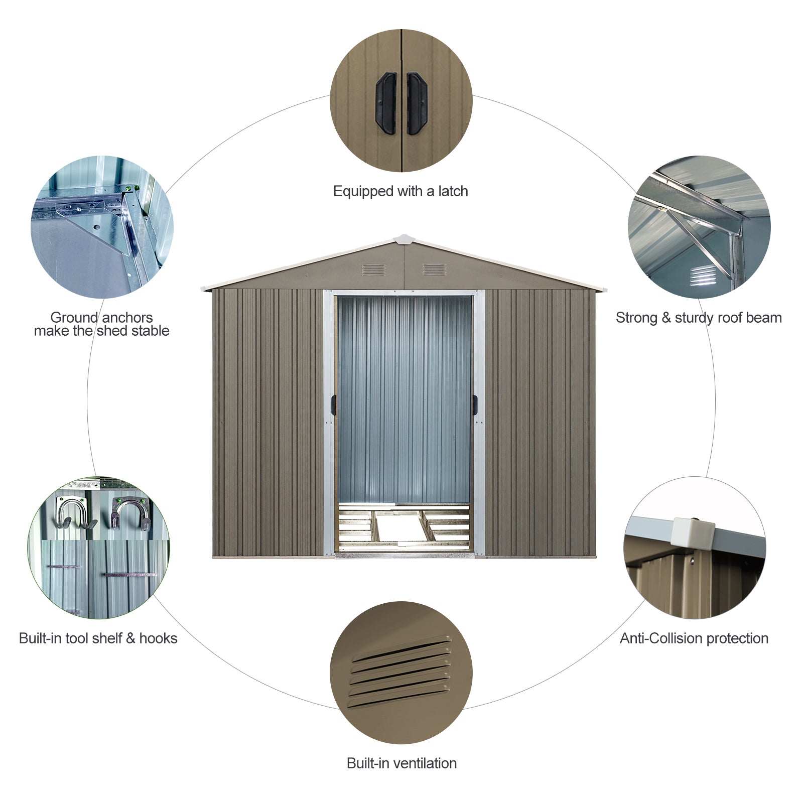 8Ft X 6Ft Outdoor Metal Storage Shed With Floor Base,Gray Sku: W540S00012 Gray Iron