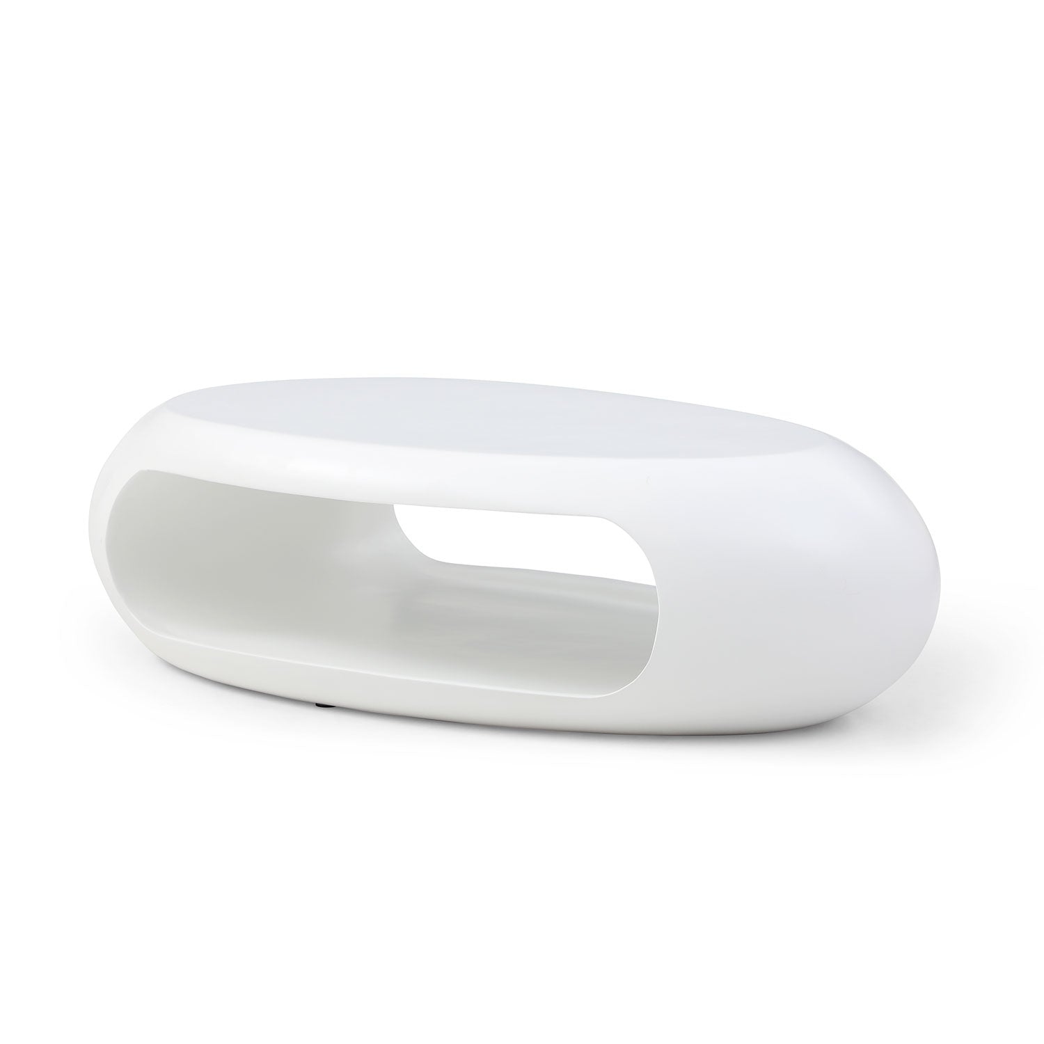 53.93" Oval Coffee Table, Sturdy Fiberglass Table For Living Room, White, No Need Assembly White Fiberglass