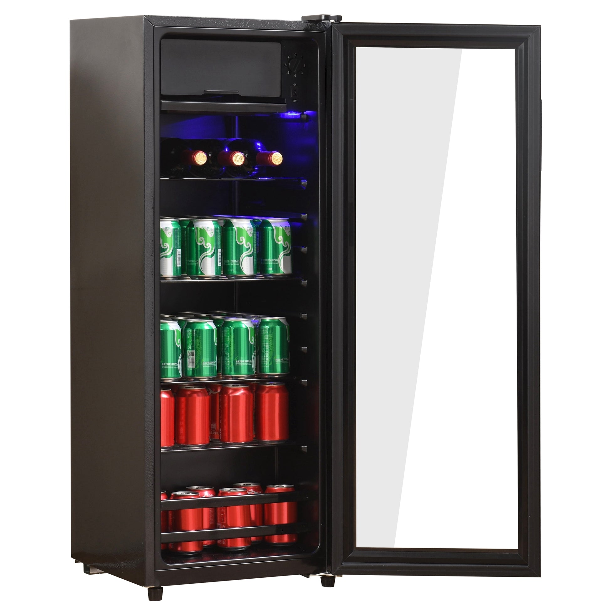 4.5Cu.Ft Mini Fridge, 0.3Cu.Ft Freezer, Up To 94 Cans Of Soda, Beer Or Wine. Silent, High Efficiency And Energy Saving Compressor, Led Lighting, 16.10" 15.70" 43.10", Home, Rv, Apartment, Office, Etc. Black Iron