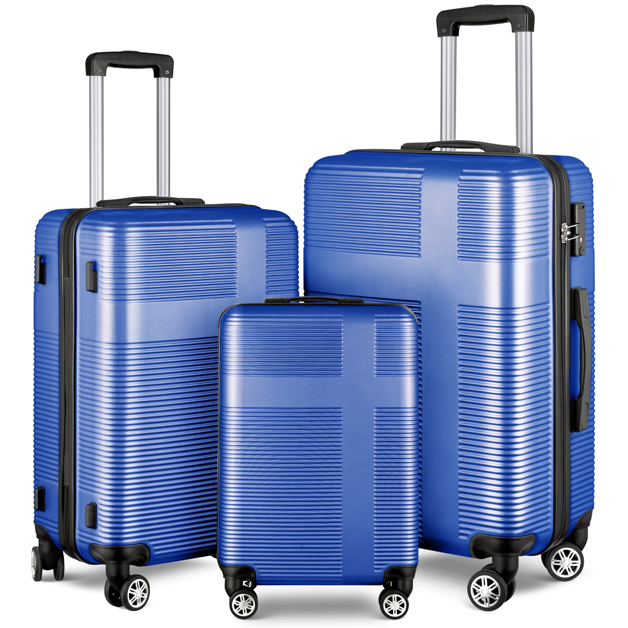 3 Piece Luggage With Tsa Lock Abs, Durable Luggage Set, Lightweight Suitcase With Hooks, Spinner Wheels Cross Stripe Luggage Sets 20In 24In 28In Blue Abs