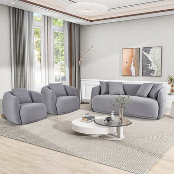 Upholstered Sofa Set,Modern Arm Chair For Living Room And Bedroom,With 5 Pillows Grey Polyester