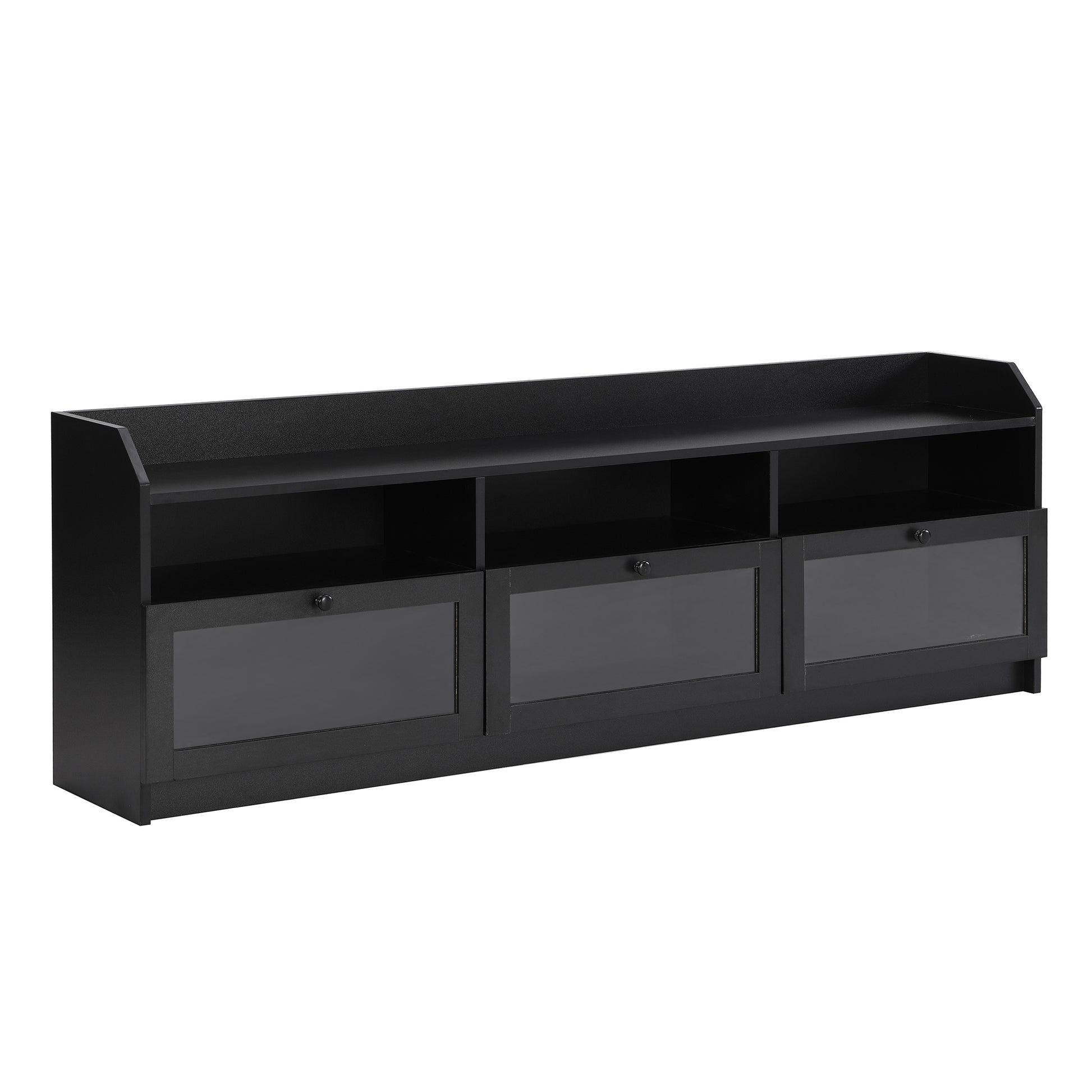 Sleek & Modern Design Tv Stand With Acrylic Board Door, Chic Elegant Media Console For Tvs Up To 65", Large Storage Space Tv Cabinet With Black Handles, Black Black Primary Living Space 60 69 Inches 60 69 Inches 65 Inches Particle Board