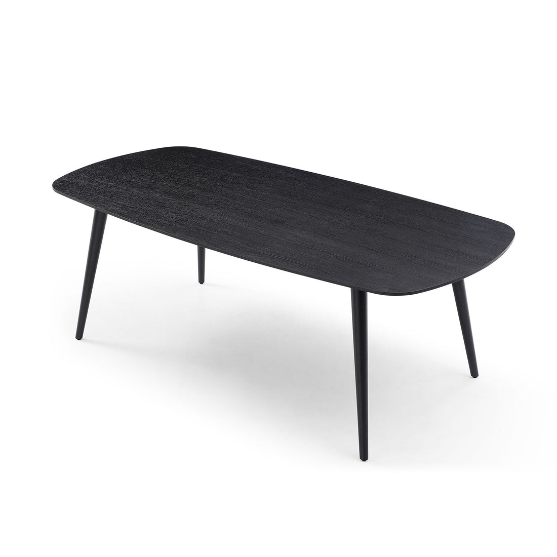 70.87Inch Rectangular Dining Table Black Oak Finished Ash Veneer Top 8 Persons Matt Black Foam Mdf