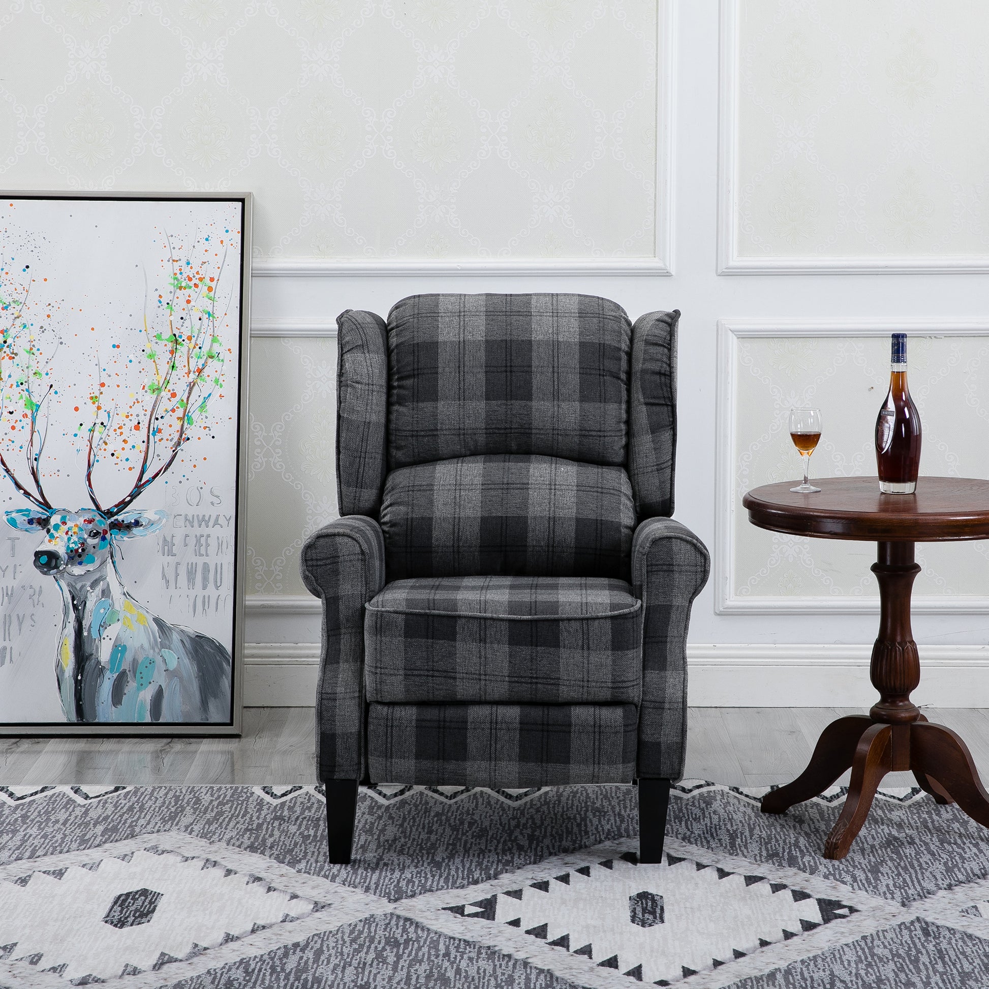 Vintage Armchair Sofa Comfortable Upholstered Leisure Chair Recliner Chair For Living Room Grey Check Grey Fabric 1 Seat