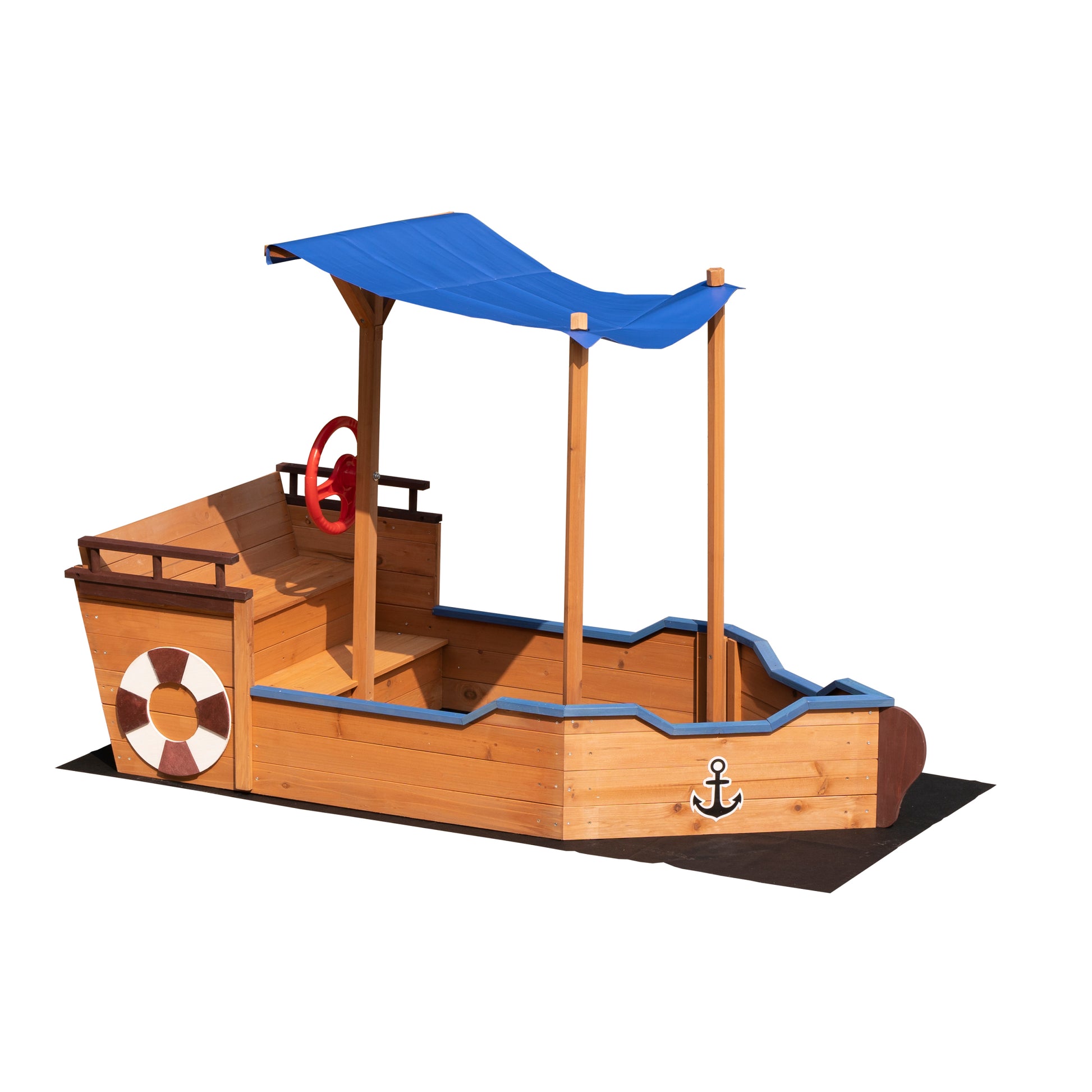 Outsunny Pirate Sandbox With Cover And Rudder, Wooden Sandbox With Storage Bench And Seat, Outdoor Toy For Kids Ages 3 8 Years Old Natural Wood 200 Lbs & Over American Design,Cute,Pastoral 5 To 8 Years Solid Wood Indoor & Outdoor Use