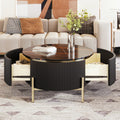 Modern Round Coffee Table With 2 Large Drawers Storage Accent Table 31.5'' Black Mdf