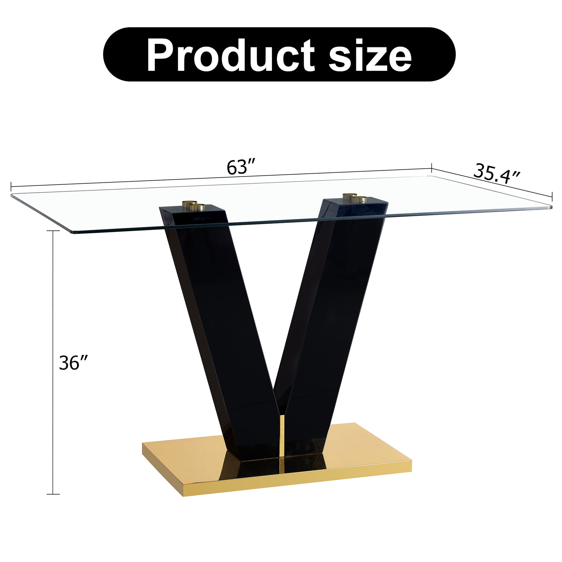 Large Modern Minimalist Rectangular Glass Dining Table For 6 8 With 0.4" Tempered Glass Tabletop And Mdf Slab V Shaped Bracket,For Kitchen Dining Living Meeting Room Banquet Hall F V Transparent Glass