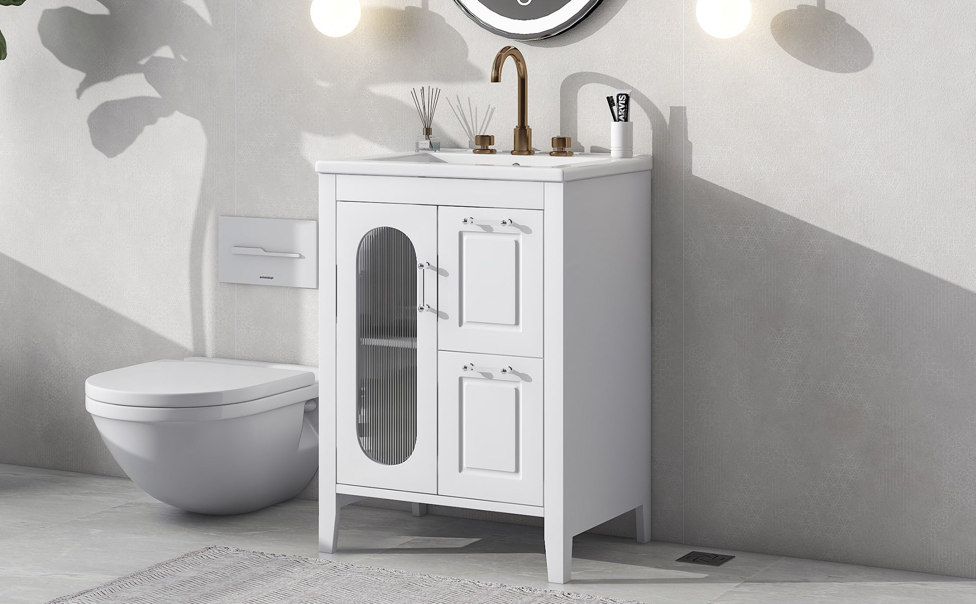 24" Bathroom Vanity With Sink, Bathroom Vanity Cabinet With Two Drawers And Door, Adjustable Shelf, Solid Wood And Mdf, White Old Sku:Wf309411Aak White Solid Wood Mdf