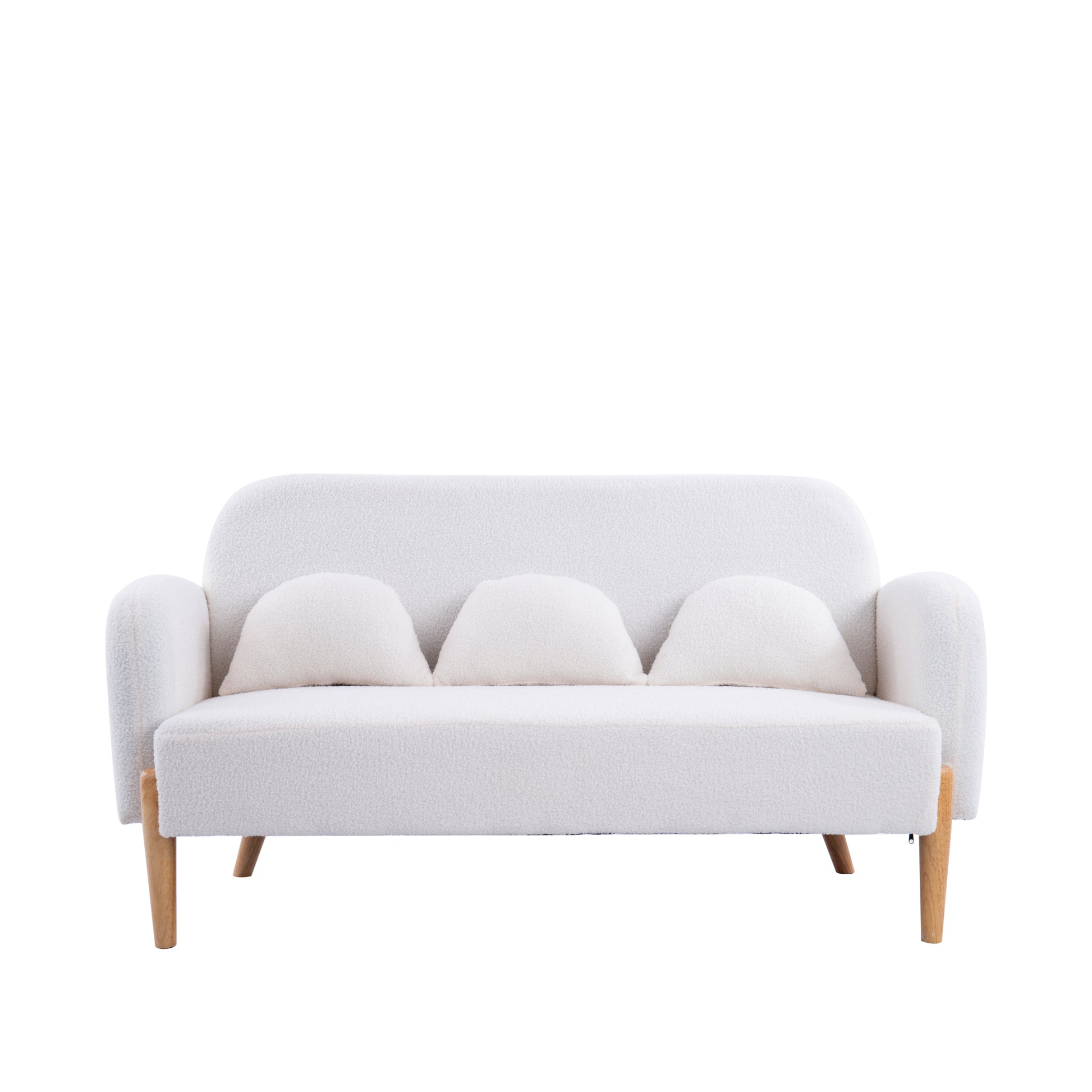 59.1" Teddy Velvet Beige Two Seater Sofa With Three Lumbar Pillows Light Beige Wood Primary Living Space Eucalyptus Square Arms Foam Teddy 2 Seat