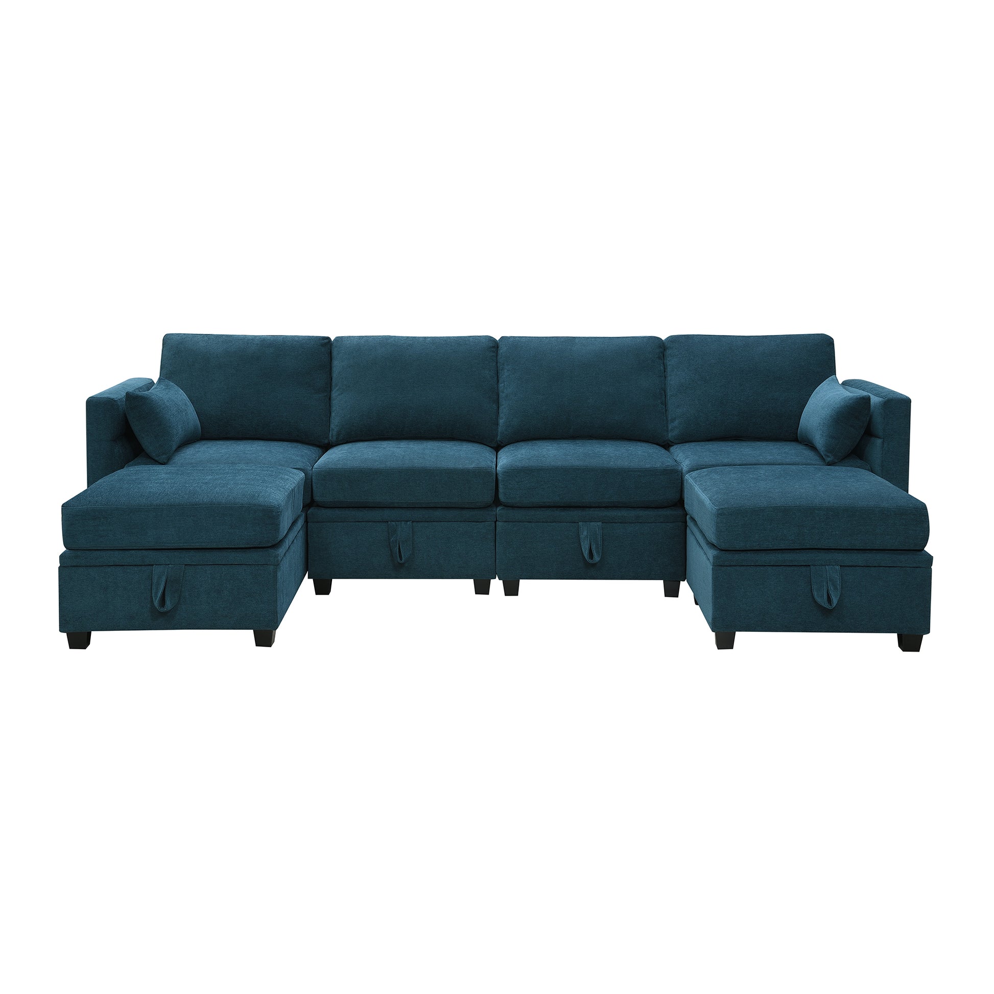 109*54.7" Chenille Modular Sectional Sofa,U Shaped Couch With Adjustable Armrests And Backrests,6 Seat Reversible Sofa Bed With Storage Seats For Living Room, Apartment,2 Colors Blue Chenille 6 Seat