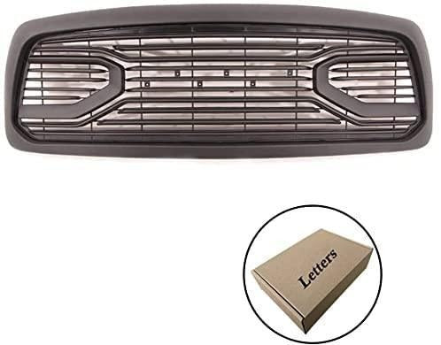 Big Horn Style Front Grille For 2002 2003 2004 2005 Dodge Ram 1500 W Letters Matt Black Abs Abs