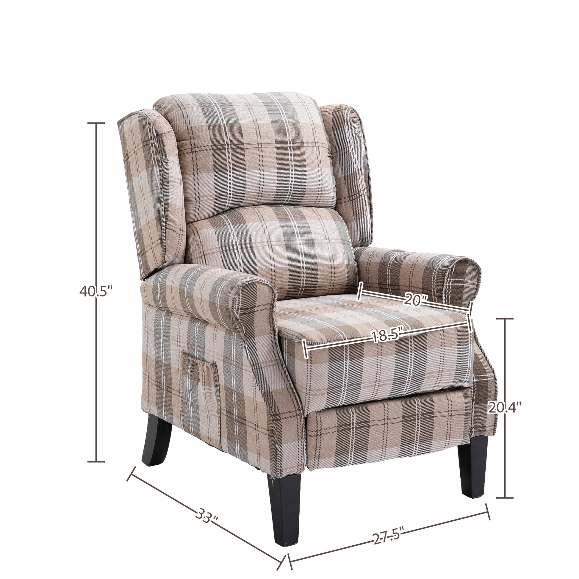 Vintage Armchair Sofa Comfortable Upholstered Leisure Chair Recliner Chair For Living Room Beige Check Beige Fabric 1 Seat