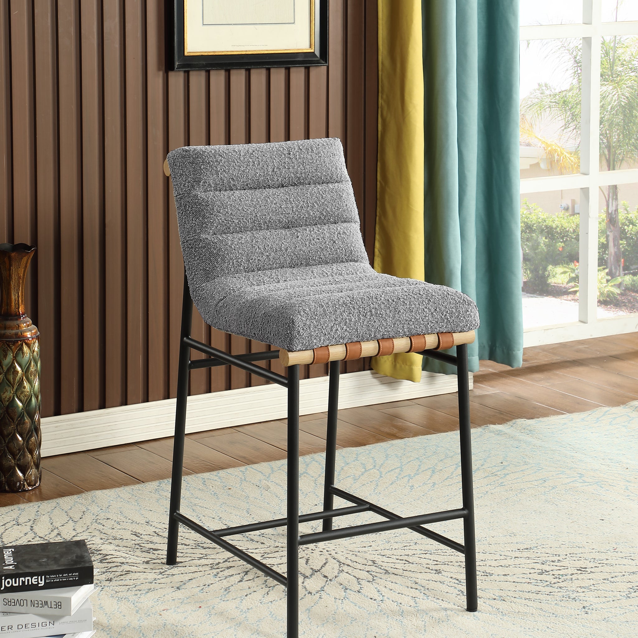 Lahni 17.75" Gray Boucle Fabric Counter Height Chair Gray Fabric