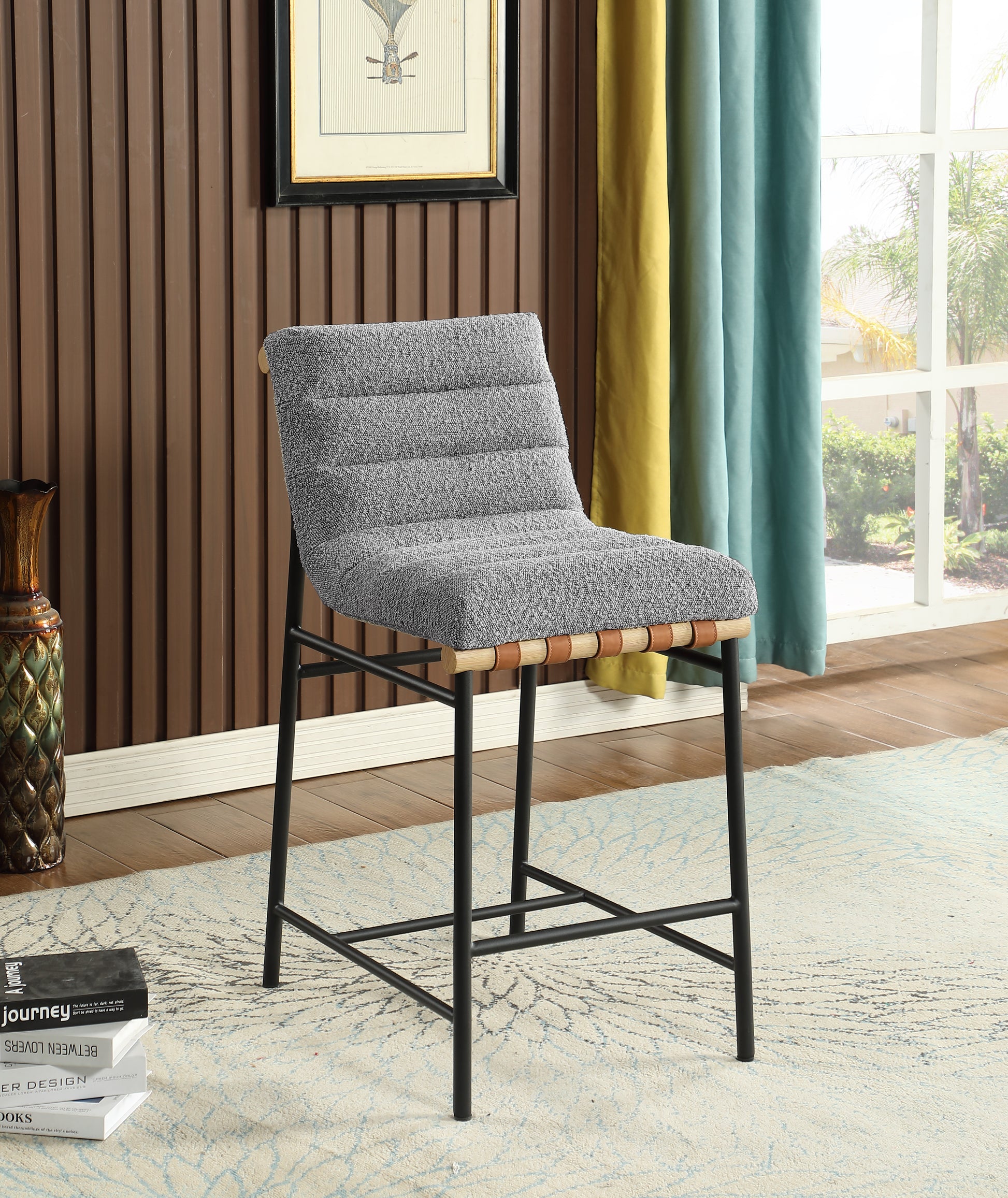 Lahni 17.75" Gray Boucle Fabric Counter Height Chair Gray Fabric