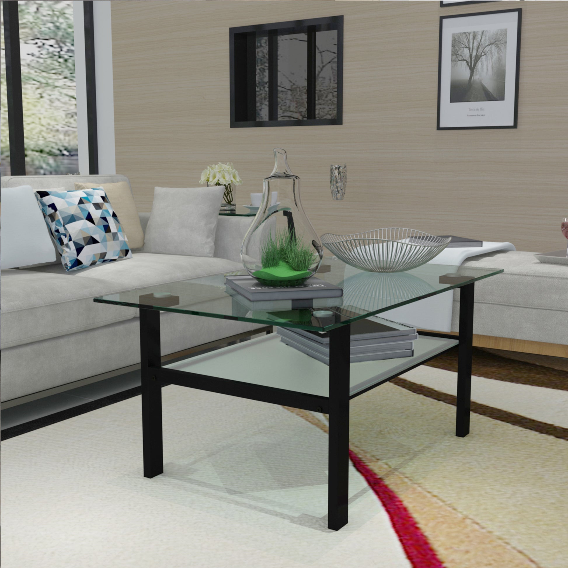Transparent Glass Black Coffee Table, Modern Simple, Living Room Coffee Table, Side Center Table Black Glass