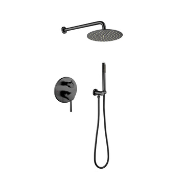 Matte Black Wall Mount 2 Way Valve Shower Faucet: 10" Rain Head Handheld Shower Set Matte Black Bathroom Modern Brass Brass