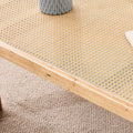 Modern And Minimalist Rectangular Rattan Tabletop With Rubber Wooden Legs, Imitation Rattan Woven Chinese Side Table, Suitable For Small Rectangular Tables In Living Rooms, Dining Rooms, And Bedrooms Natural Wood Solid Wood
