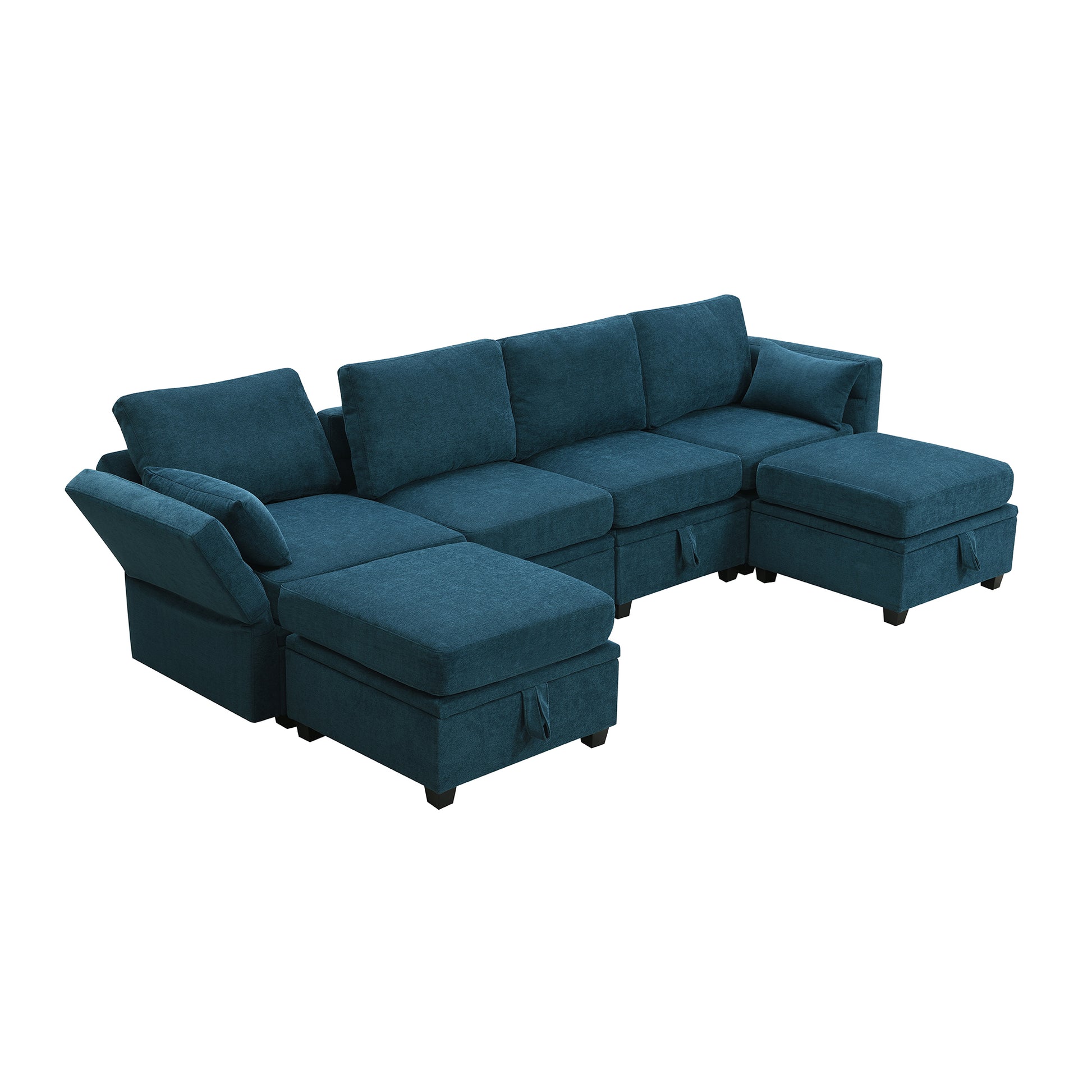 109*54.7" Chenille Modular Sectional Sofa,U Shaped Couch With Adjustable Armrests And Backrests,6 Seat Reversible Sofa Bed With Storage Seats For Living Room, Apartment,2 Colors Blue Chenille 6 Seat