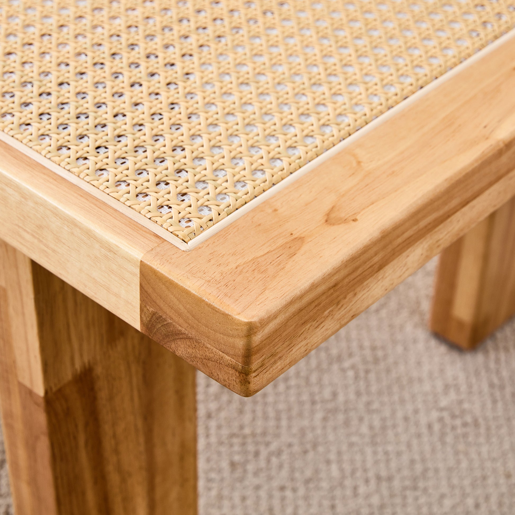 Modern And Minimalist Rectangular Rattan Tabletop With Rubber Wooden Legs, Imitation Rattan Woven Chinese Side Table, Suitable For Small Rectangular Tables In Living Rooms, Dining Rooms, And Bedrooms Natural Wood Solid Wood