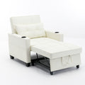 Futon Chair Bed Convertible Chair 3 In 1 Pull Out Sleeper Chair Beds With Usb Ports,Wear Resistant And Anti Scratch, Armchair Bed Sleeper For Living Room White Leather White Foam Leather 1 Seat