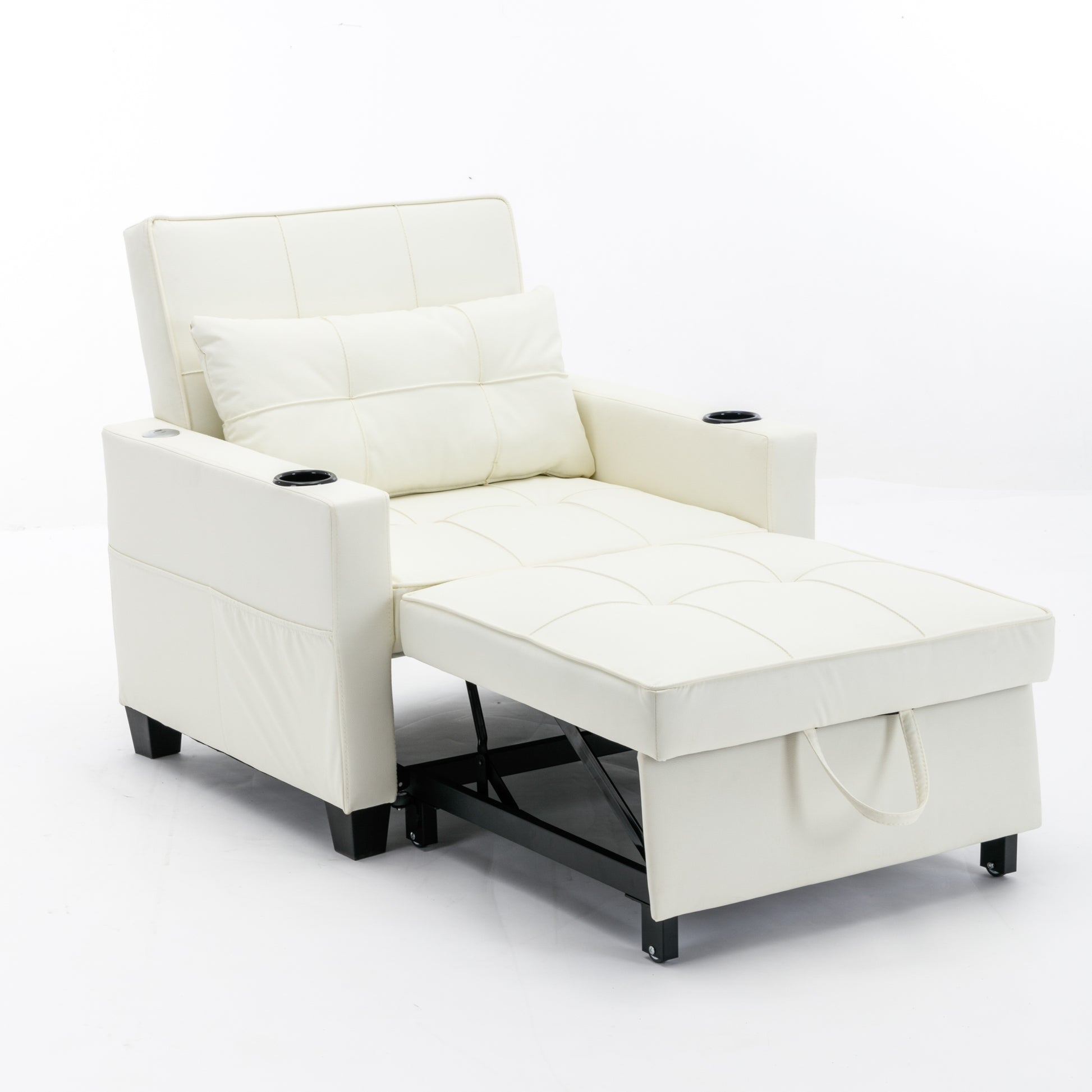 Futon Chair Bed Convertible Chair 3 In 1 Pull Out Sleeper Chair Beds With Usb Ports,Wear Resistant And Anti Scratch, Armchair Bed Sleeper For Living Room White Leather White Foam Leather 1 Seat