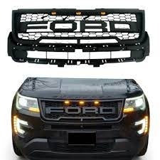 Raptor Front Grill For 2016 2017 2018 Ford Explorer W Led Lights& Letters Matte Black Matt Black Abs Abs